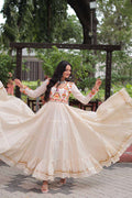 Off-White Kora Cotton Gown: Multi-Thread Navratri Edition