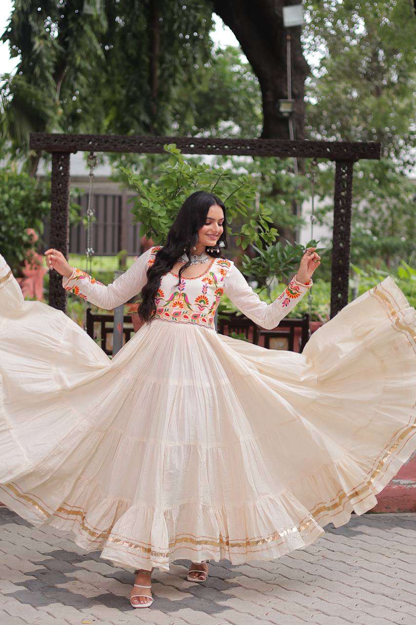 Off-White Kora Cotton Gown: Multi-Thread Navratri Edition