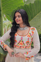 Off-White Kora Cotton Gown: Multi-Thread Navratri Edition