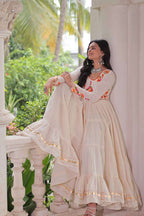 Off-White Kora Cotton Gown: Multi-Thread Navratri Edition