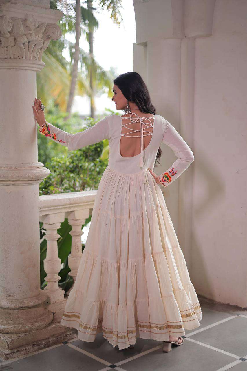 Off-White Kora Cotton Gown: Multi-Thread Navratri Edition