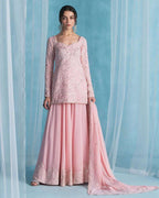 Soft Pink Party Suit: Sequin Kurti Palazzo Dupatta Edition
