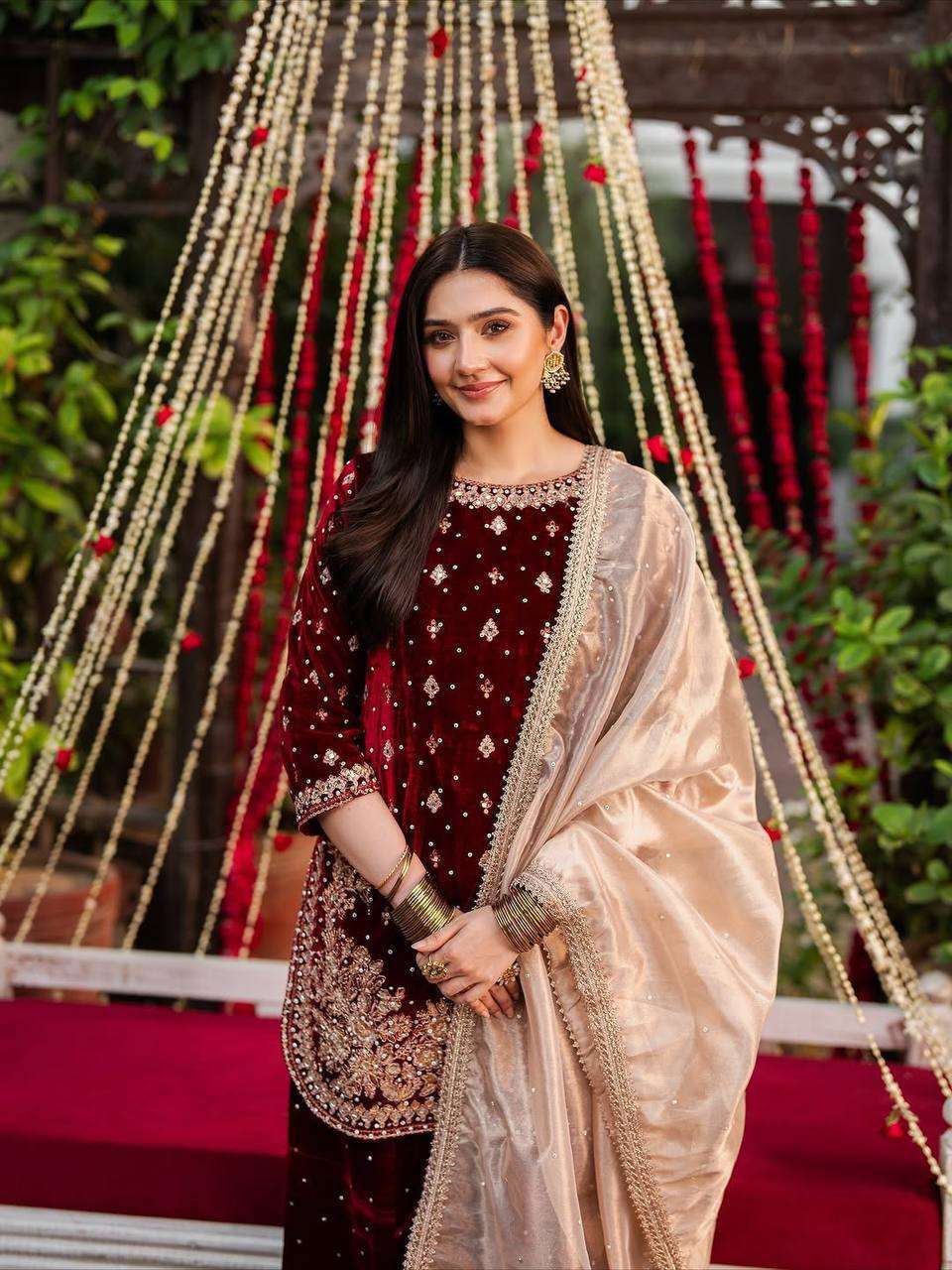 Designer Heavy Velvet Palazzo Set - Embroidered Party Wear with Dupatta