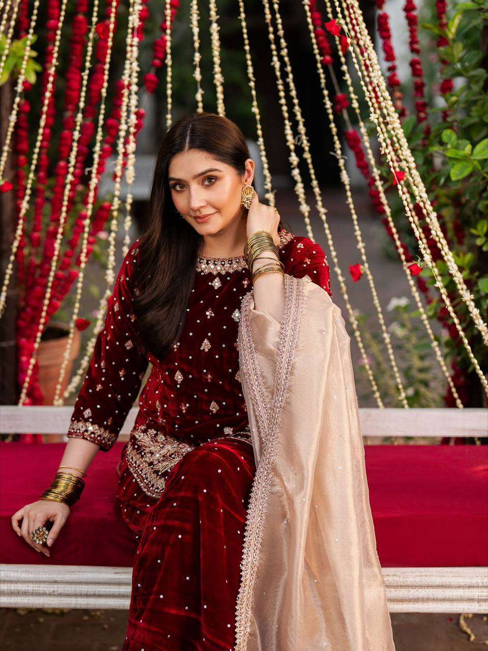 Designer Heavy Velvet Palazzo Set - Embroidered Party Wear with Dupatta