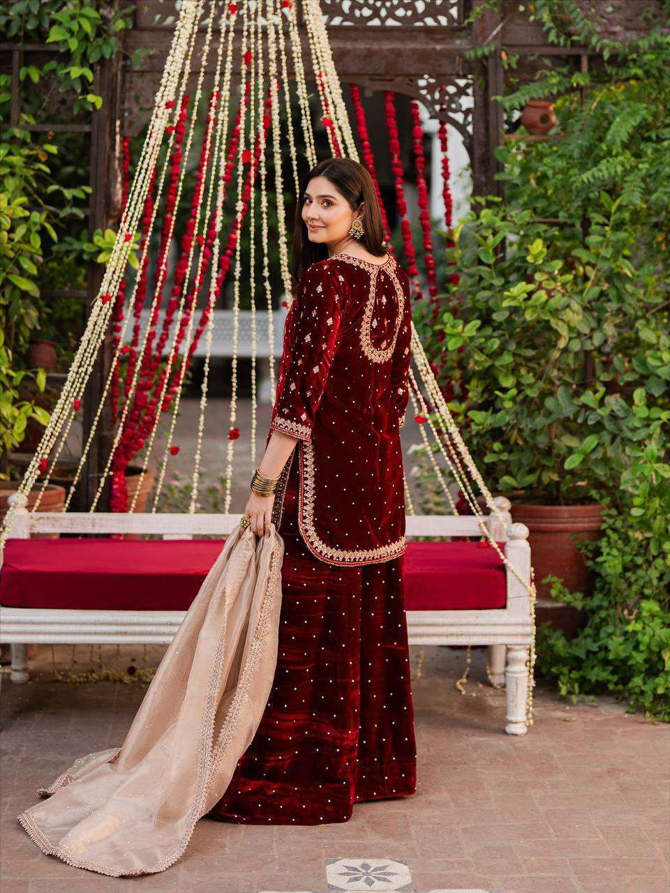 Designer Heavy Velvet Palazzo Set - Embroidered Party Wear with Dupatta