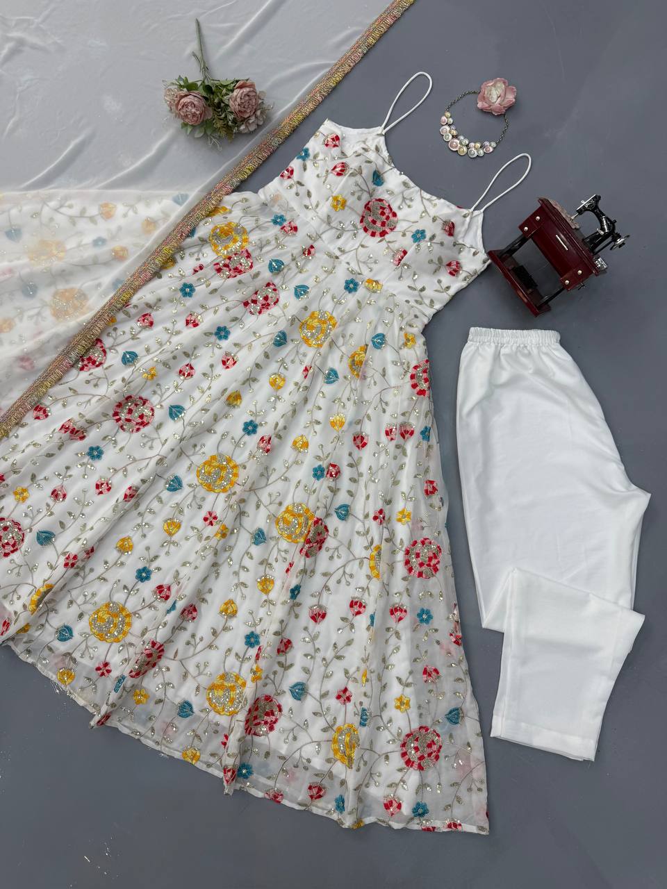 Women's Floral Anarkali Suit Set with Elegant Dupatta