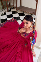 Pink Tassar Silk Gamthi Print Lehenga Choli for Navratri Garba