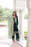 Designer Green Velvet Partywear Set with Sequence â€“ Zari Work