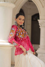 Pink Bandhani &amp; Kutchi Gamthi Patchwork Navratri Lehenga