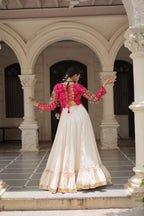 Pink Bandhani &amp; Kutchi Gamthi Patchwork Navratri Lehenga