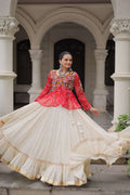 Festive Red Gota Patti Navratri Lehenga Choli with Kutchi Work