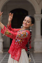 Festive Red Gota Patti Navratri Lehenga Choli with Kutchi Work