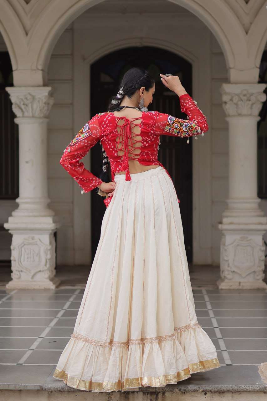 Festive Red Gota Patti Navratri Lehenga Choli with Kutchi Work