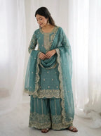 Elegant Rama Color Partywear Palazzo Set with Embroidery