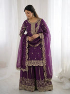 Royal Purple Embroidered Palazzo Suit with Designer Dupatta