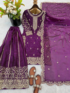 Royal Purple Embroidered Palazzo Suit with Designer Dupatta