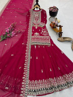 Rani Pink Georgette Embroidered Palazzo Suit with Dupatta