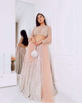 Champagne Nude Satin Silk Lehenga Set with Sequins & Net Dupatta