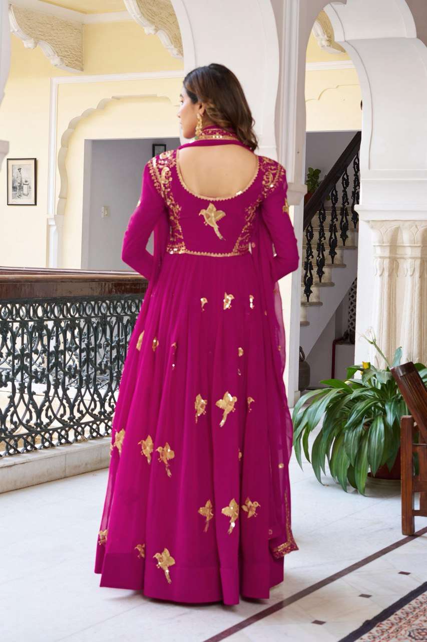 Festive Pink Georgette Gown with Sequins Work