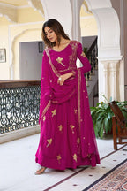 Festive Pink Georgette Gown with Sequins Work