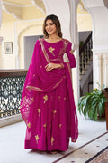 Festive Pink Georgette Gown with Sequins Work