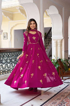 Festive Pink Georgette Gown with Sequins Work
