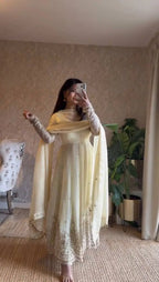 Elegant Cream Designer Anarkali Set with Sequins Embroidery