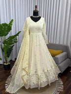 Elegant Cream Designer Anarkali Set with Sequins Embroidery