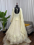 Elegant Cream Designer Anarkali Set with Sequins Embroidery