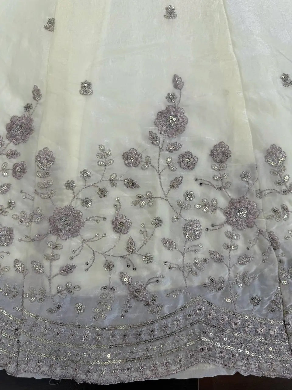 Elegant Cream Designer Anarkali Set with Sequins Embroidery