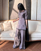 Chic Grey Festive Kurti Palazzo Suit with Dupatta