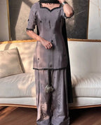 Chic Grey Festive Kurti Palazzo Suit with Dupatta
