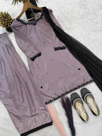 Chic Grey Festive Kurti Palazzo Suit with Dupatta