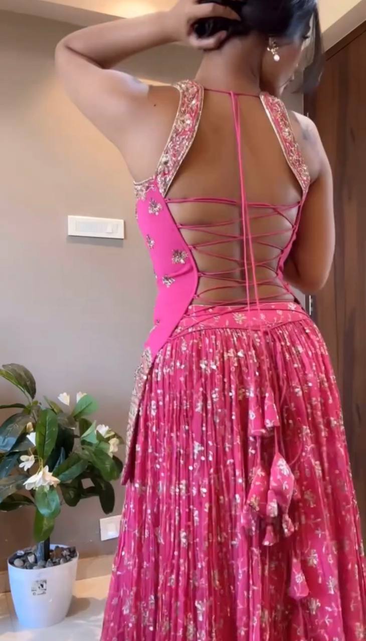Wine Pink Designer Lehenga Kurti Set for Party & Wedding Wear