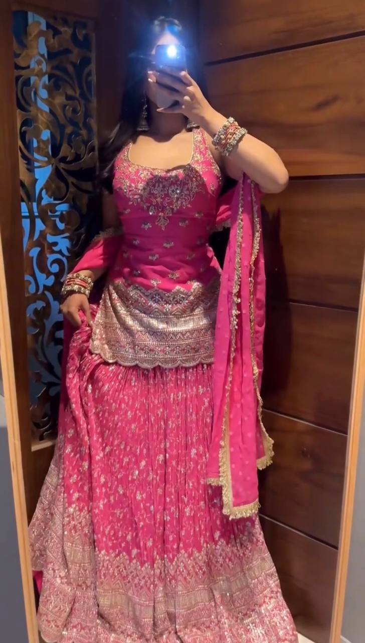Wine Pink Designer Lehenga Kurti Set for Party & Wedding Wear