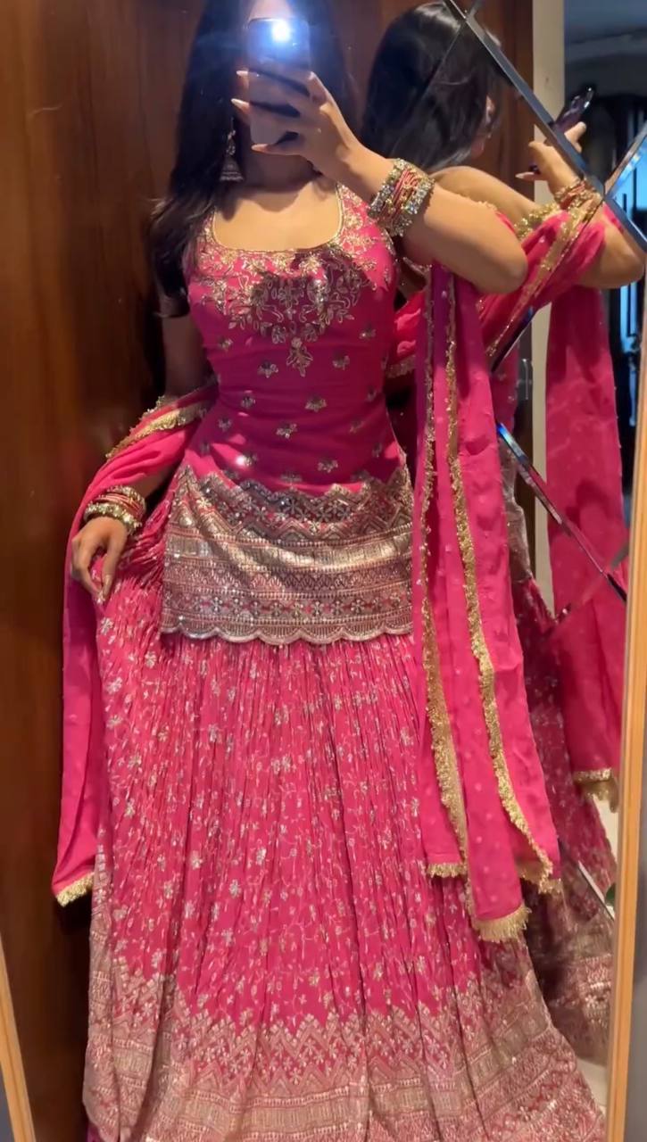 Wine Pink Designer Lehenga Kurti Set for Party & Wedding Wear