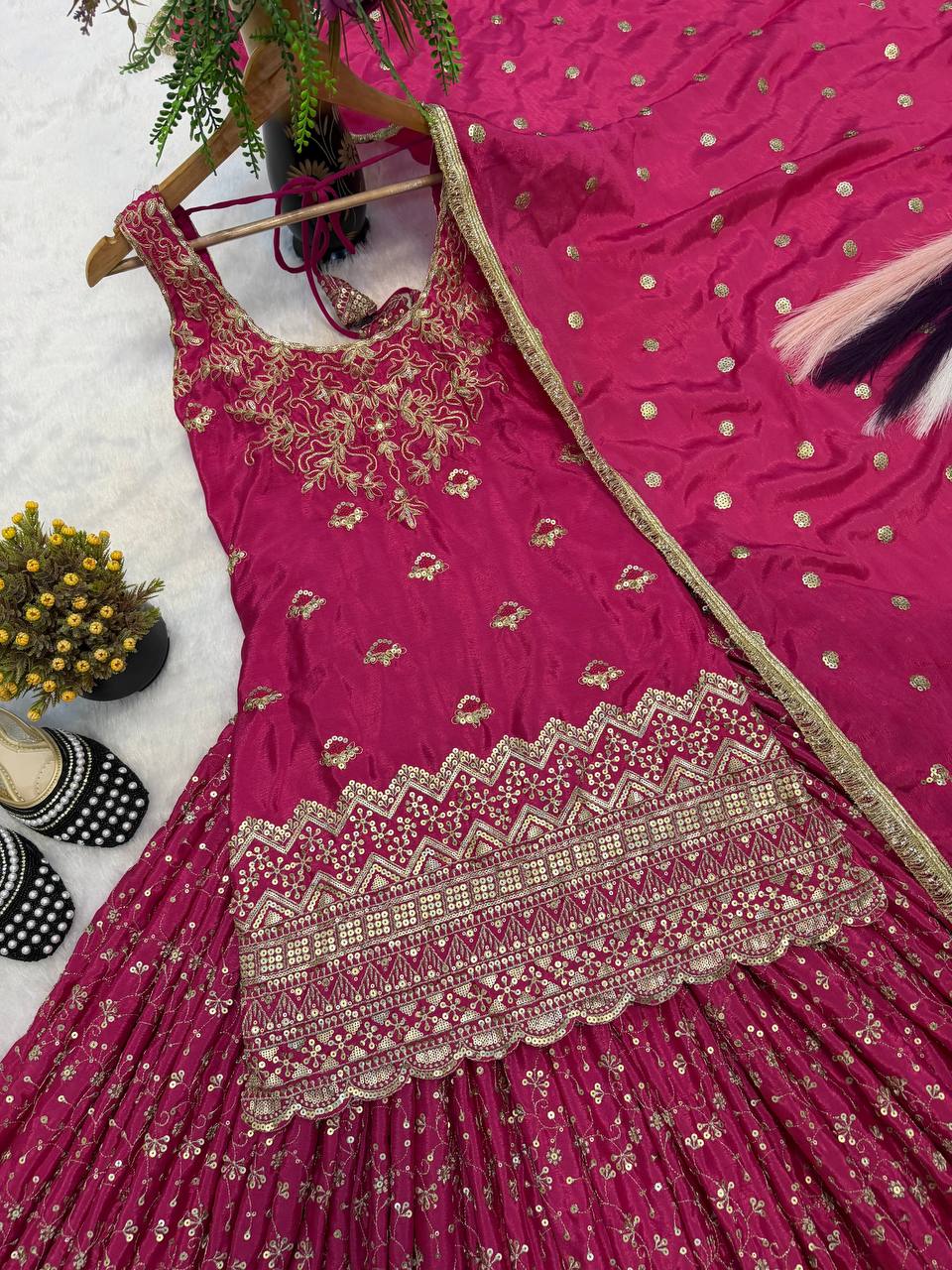 Wine Pink Designer Lehenga Kurti Set for Party & Wedding Wear