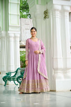 Graceful Lavender Party Wear Gown with Embroidery & Sequin Dupatta