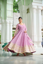 Graceful Lavender Party Wear Gown with Embroidery & Sequin Dupatta