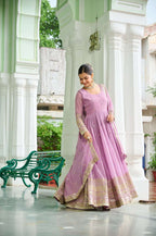 Graceful Lavender Party Wear Gown with Embroidery & Sequin Dupatta