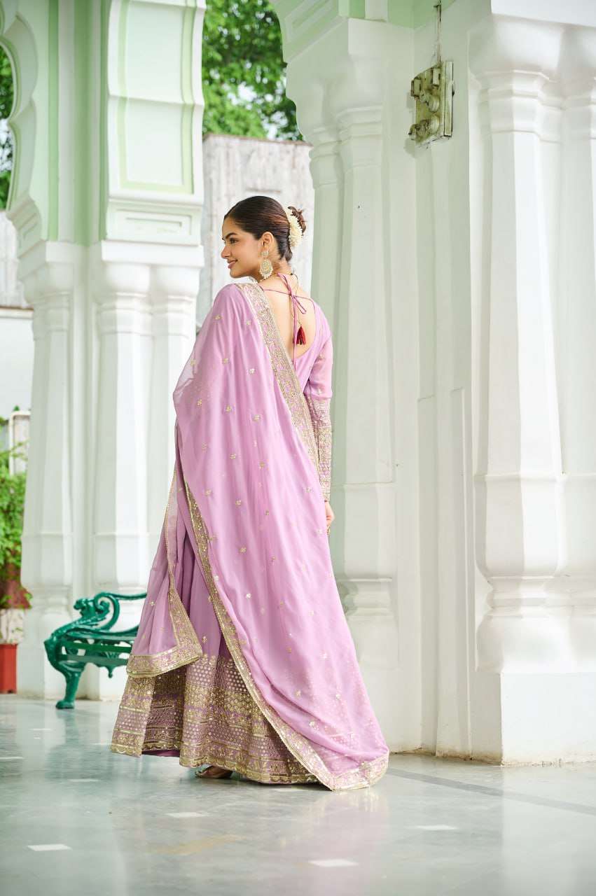 Graceful Lavender Party Wear Gown with Embroidery & Sequin Dupatta