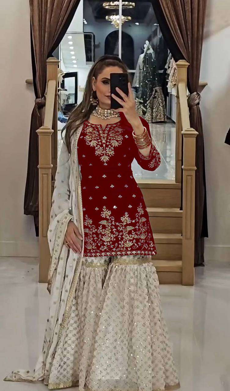 Ethnic 3 Piece Kurti Sharara Dupatta for Wedding and Festive Gatherings