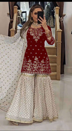 Ethnic 3 Piece Kurti Sharara Dupatta for Wedding and Festive Gatherings