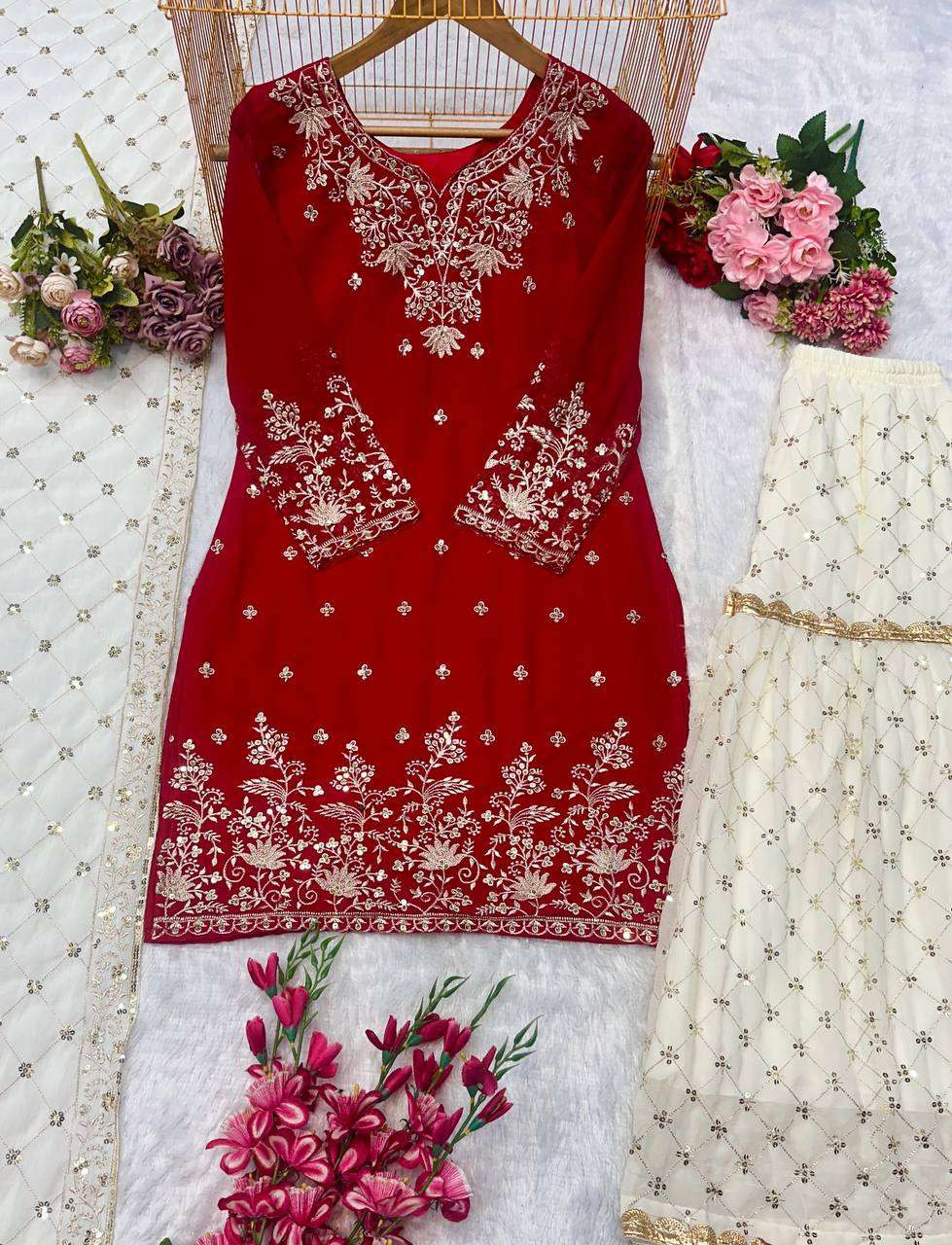 Ethnic 3 Piece Kurti Sharara Dupatta for Wedding and Festive Gatherings