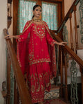 Designer Red Kurti-Sharara with Mirror & Sequin Work