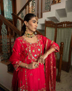 Designer Red Kurti-Sharara with Mirror & Sequin Work