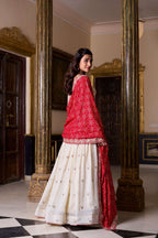Ivory Embroidered Lehenga with Red Bandhej Dupatta