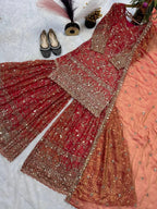 Deep Red Designer Wedding Sharara Palazzo Suit