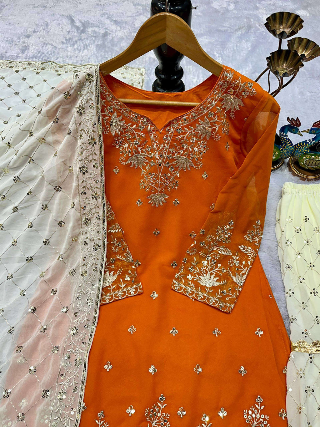 Designer Heavy Look Orange Kurti Gharara Set for Wedding