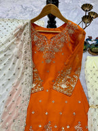 Designer Heavy Look Orange Kurti Gharara Set for Wedding